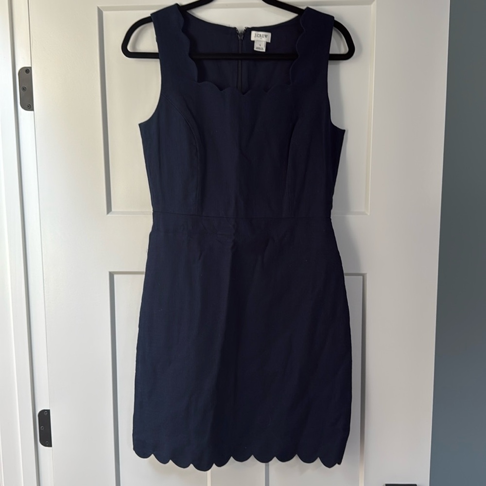 J. Crew navy classic scalloped neck and hemline dress